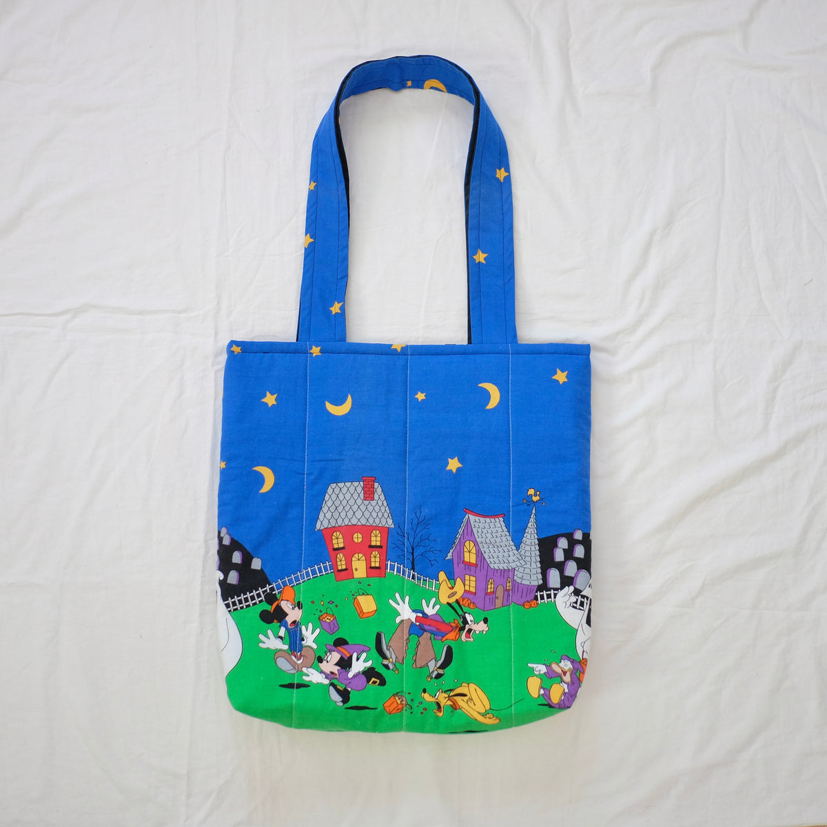 haunted house puffy tote bag