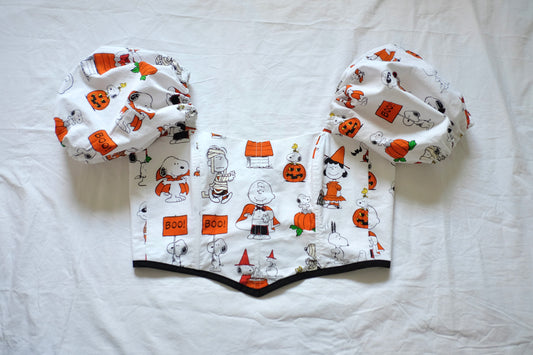 L/XL pumpkin puff sleeve corset top