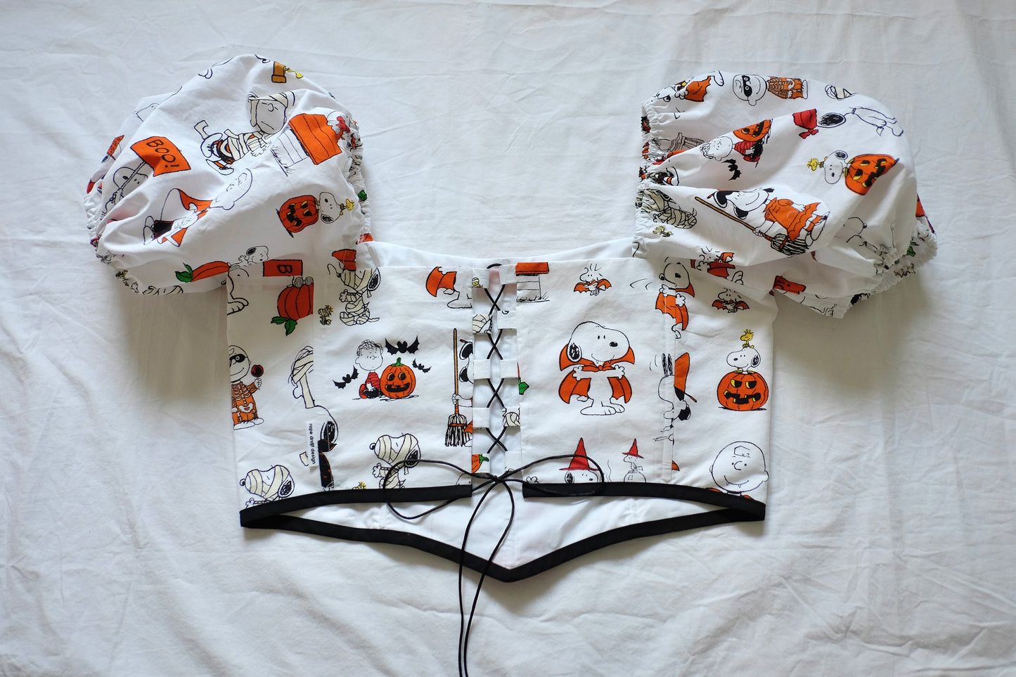 L/XL pumpkin puff sleeve corset top