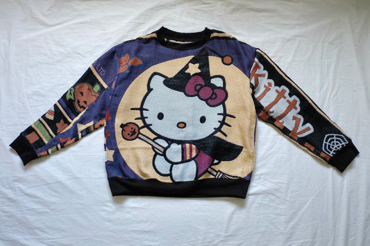S-2X tapestry kitty crewneck sweater