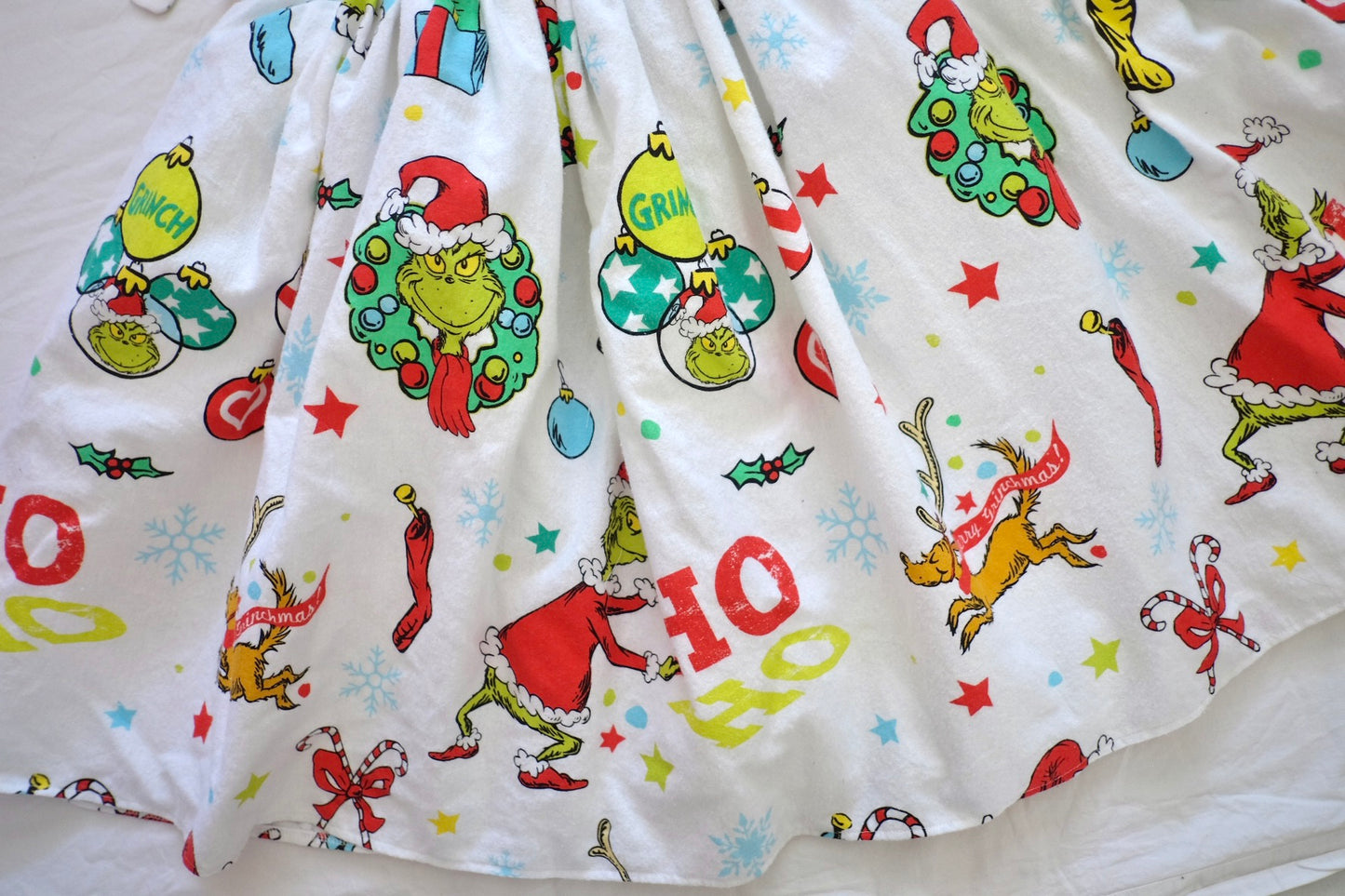 L/XL reindeer flannel tie strap puff dress